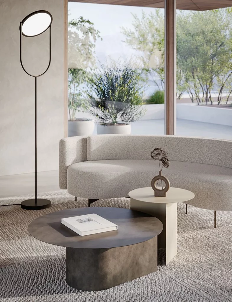Domus Coffee Tables and Lift Lamp by Ronda Design