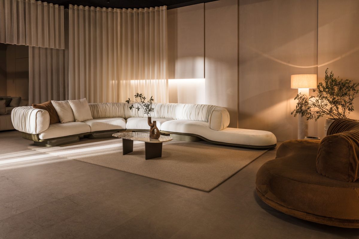 A white Nicoline sofa setup at Milan Design Week 2025