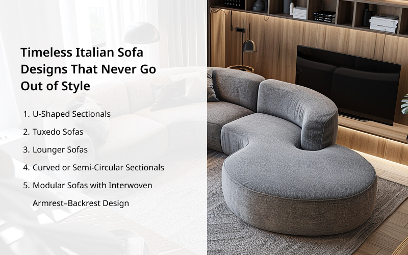 An infographic listing timeless Italian sofa designs