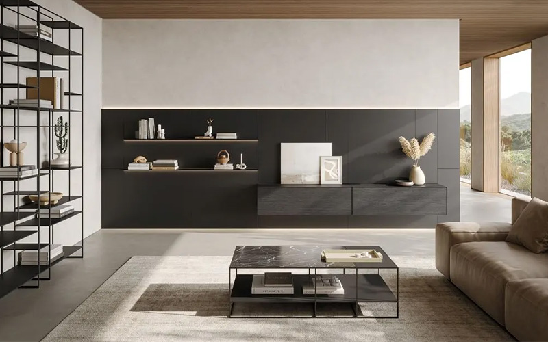 Modular metal shelving for efficient and stylish home storage.